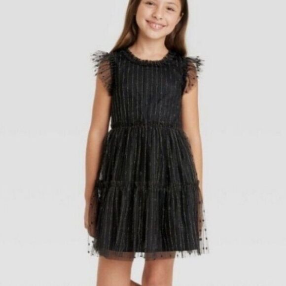 Cat & Jack Metallic Thread Party Black Dress Girls 6/6X EUC - Picture 1 of 7